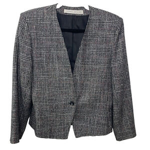 Larry Levine Plaid Wool Blazer Jacket Womens 10 Career‎ Preppy Office Academia
